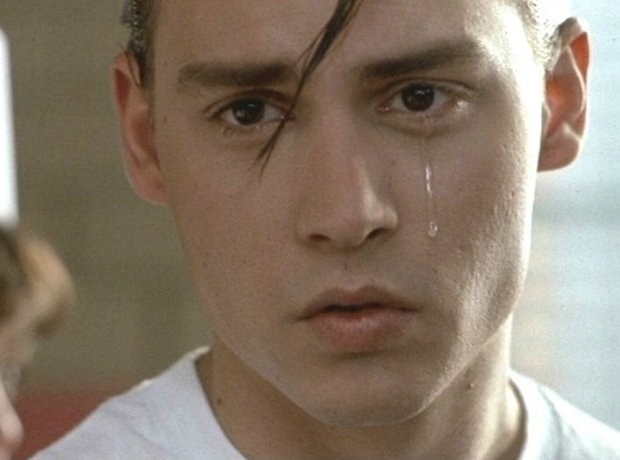 Johnny Depp shedding a tear in the film Cry-Baby. 