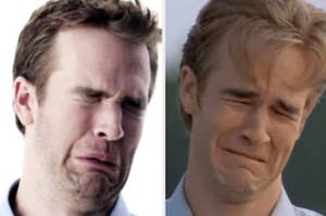 James Van Der Beek with a recreation of his Dawson's Creek crying face
