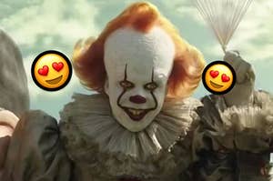 pennywise the clown with heart eye emojis around his face