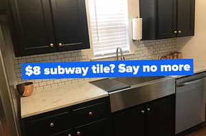 a reviewer's white peel-and-stick subway tile in their kitchen