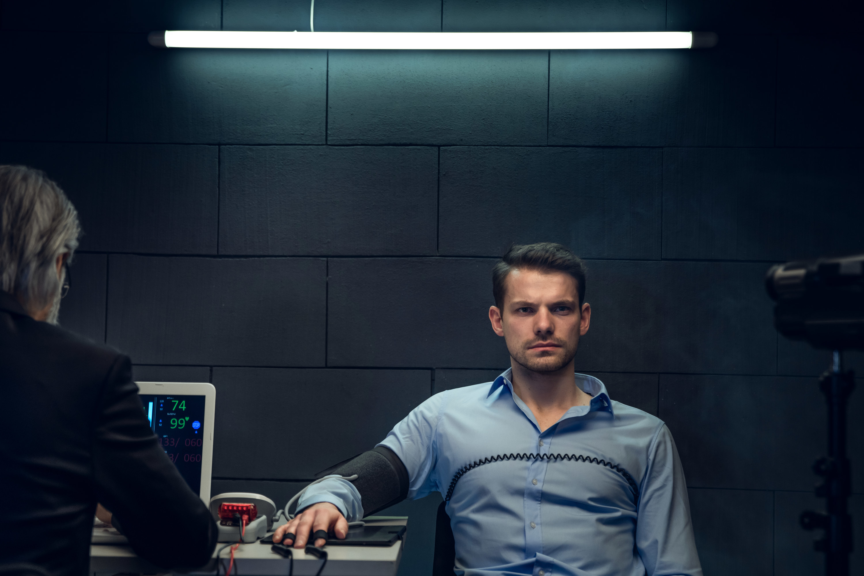 A man taking a polygraph test