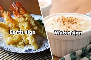 Earth sign with tempura and water sign with rice pudding
