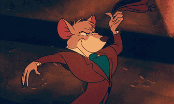 Mouse Detective fixing his hat.