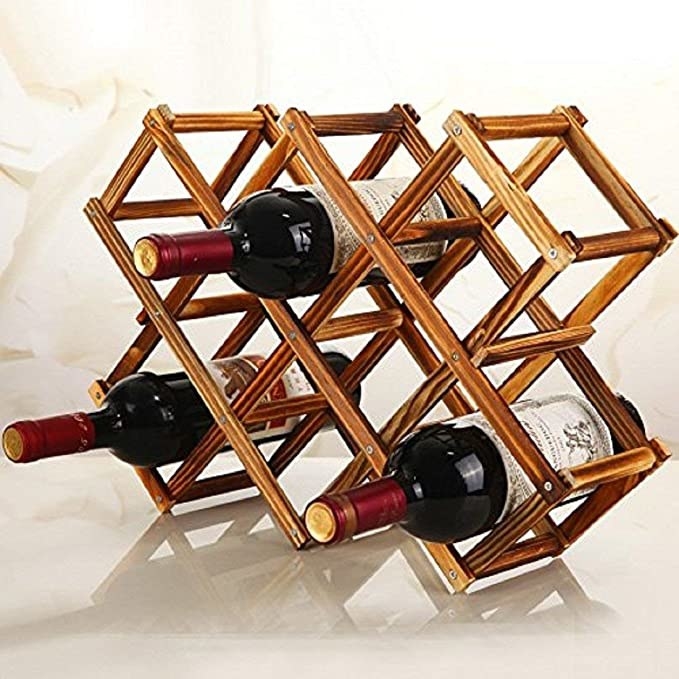 A geometric wooden wine rack