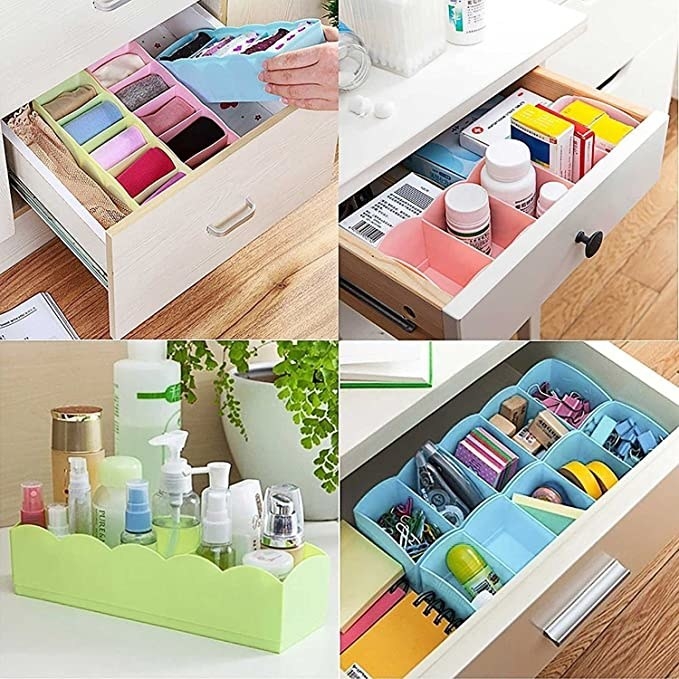 Pastel-coloured drawer dividers used for various purposes
