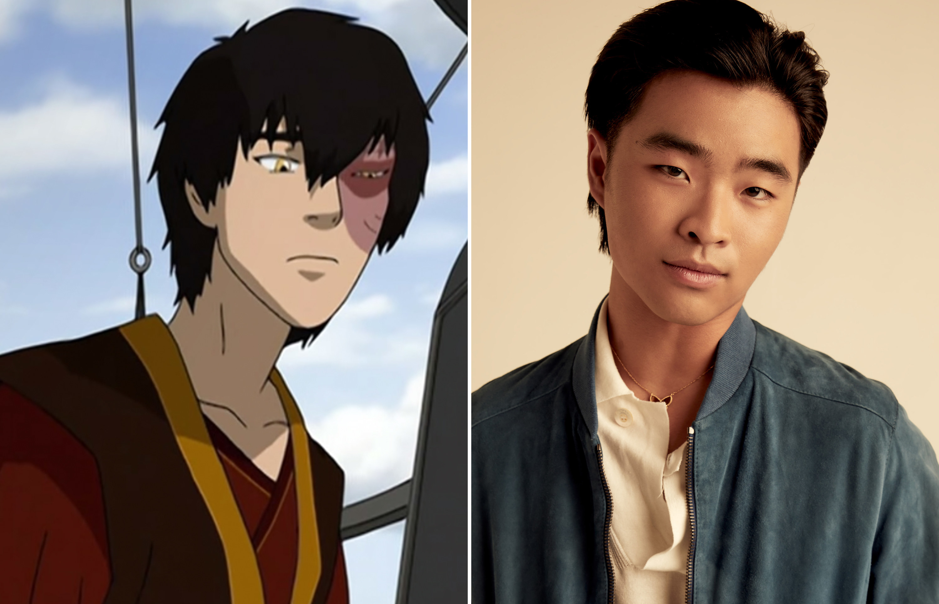 A side-by-side of animated Zuko and Dallas Liu