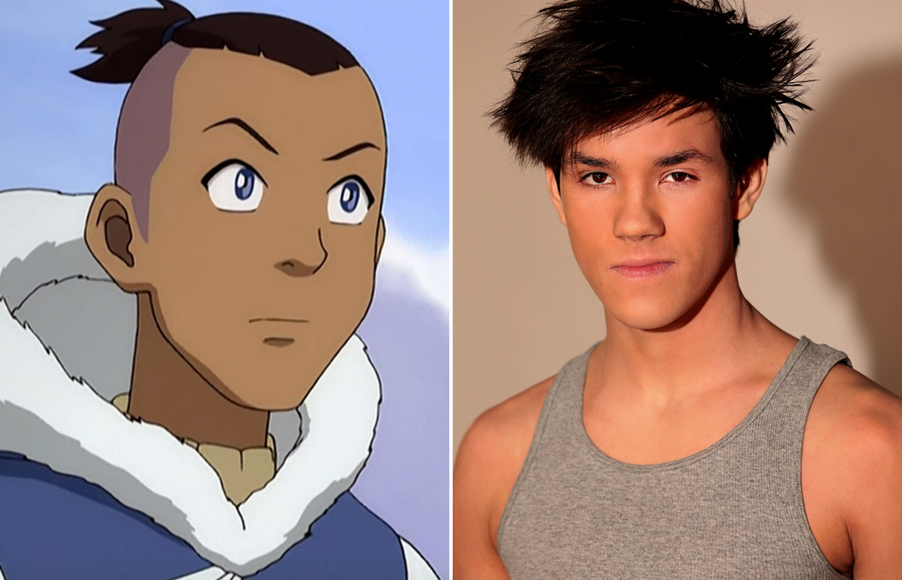 A side-by-side of animated Sokka and Ian Ousley