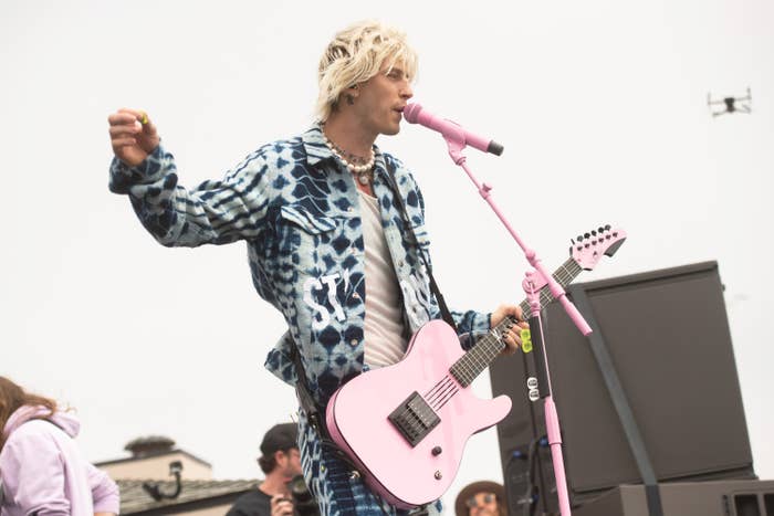 Machine Gun Kelly performs onstage in Venice, California, in June of 2021