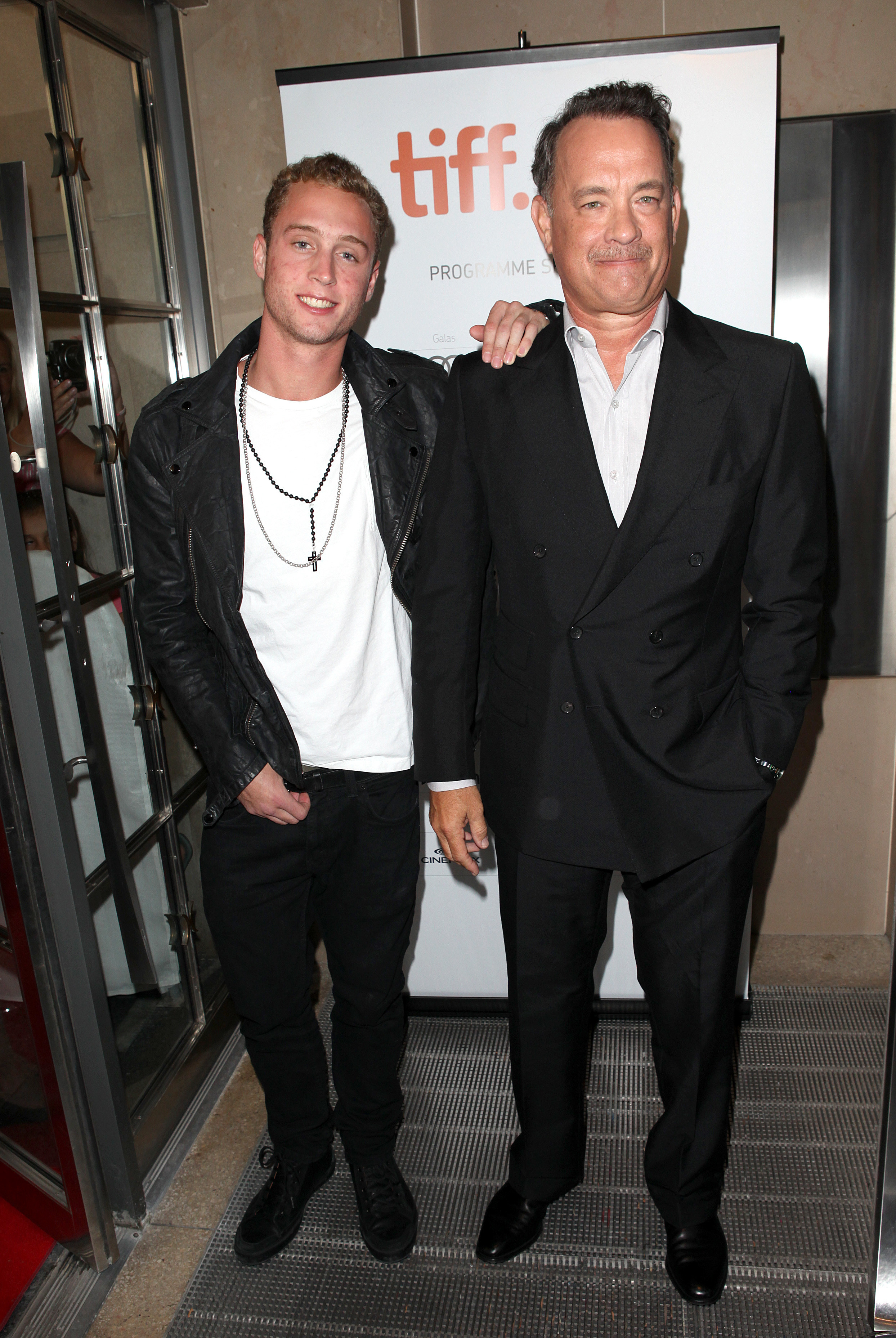 Chet Hanks and Tom Hanks are photographed together at the Toronto International Film Festival in 2012