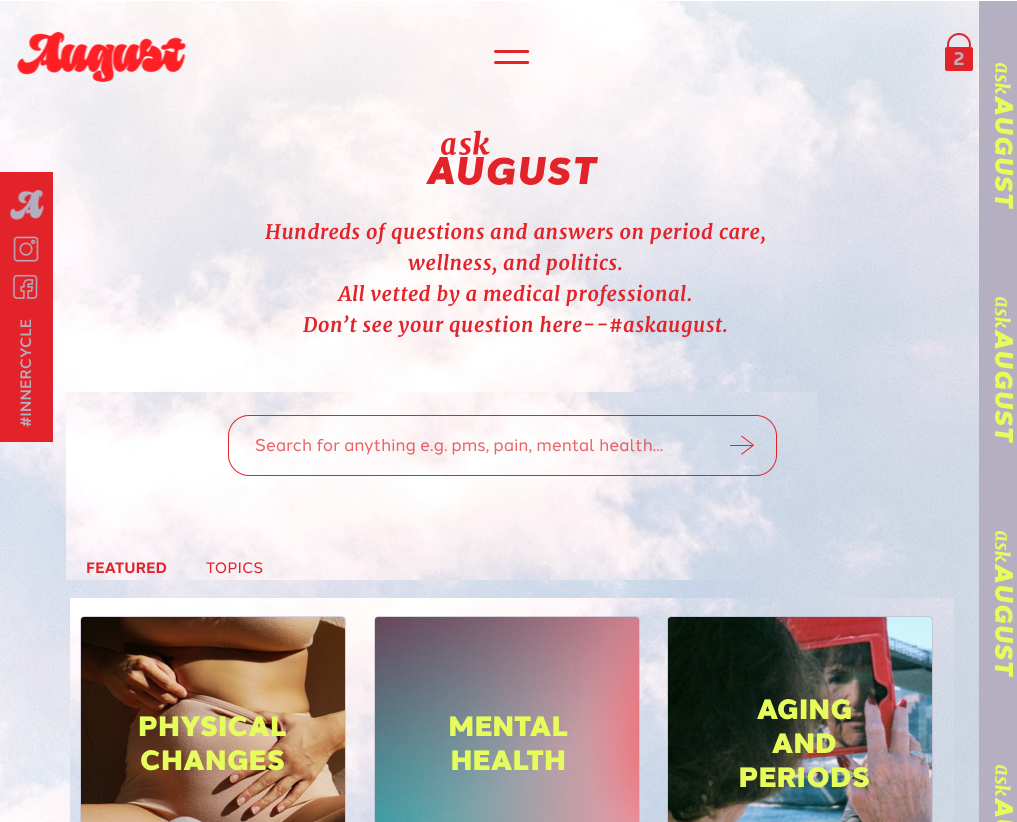 The Ask August page with questions by topic and their medical board