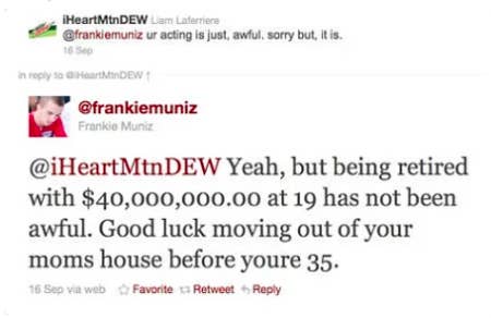 Frankie responding to a fan by saying he retired at 19 with 40 million in the bank