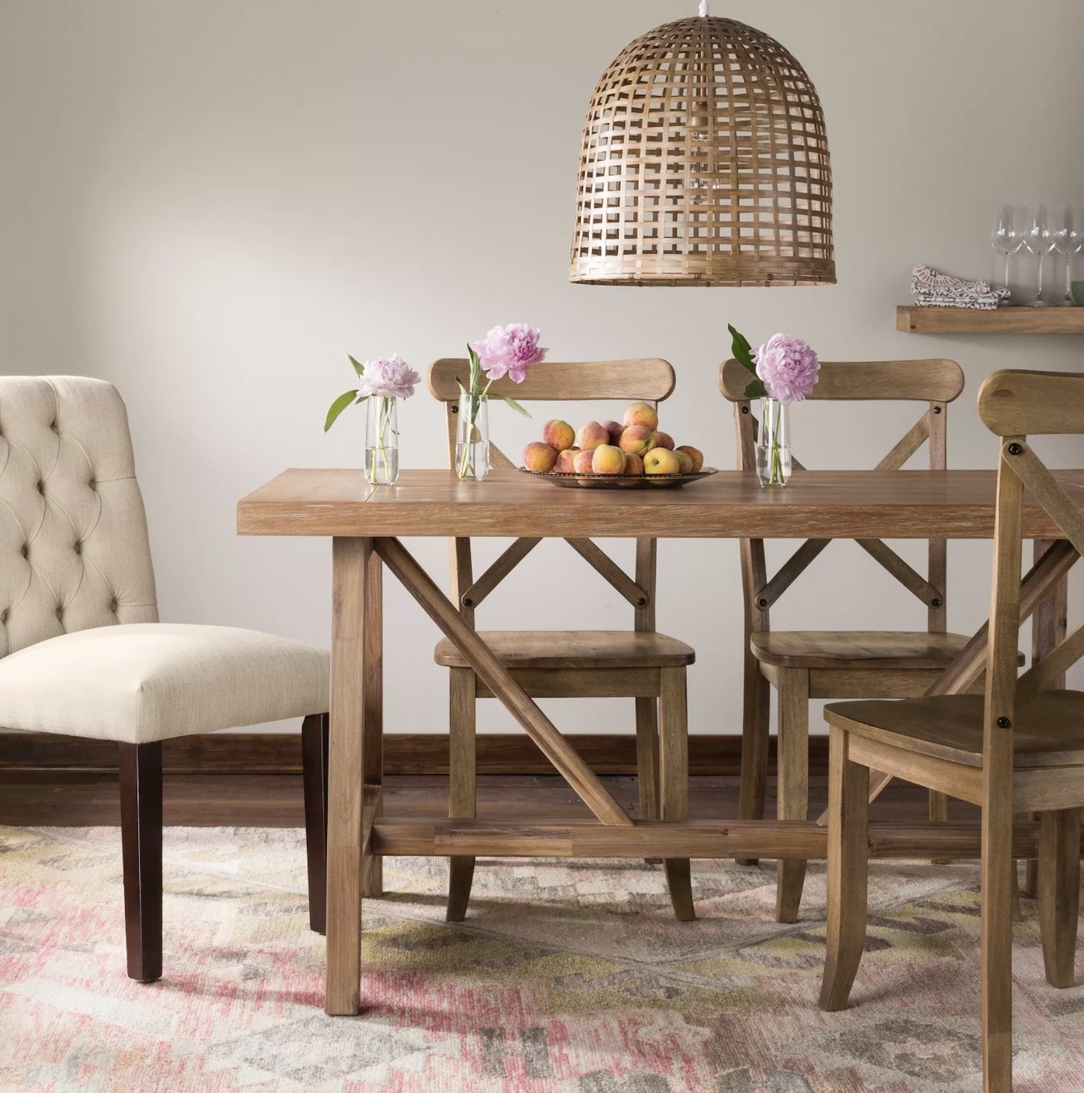 The wooden dining table
