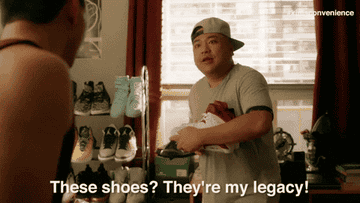 gif from Kim&#x27;s Convenience of a person saying &quot;these shoes? they&#x27;re my legacy!&quot;