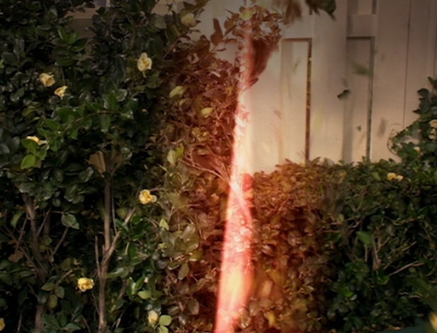 A laser trimming the hedges