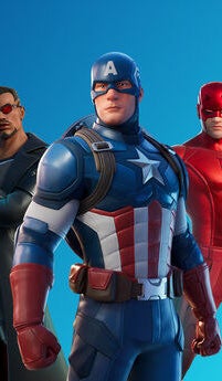 Fortnite&#x27;s Captain America character skin poses with fists clenched at his sides