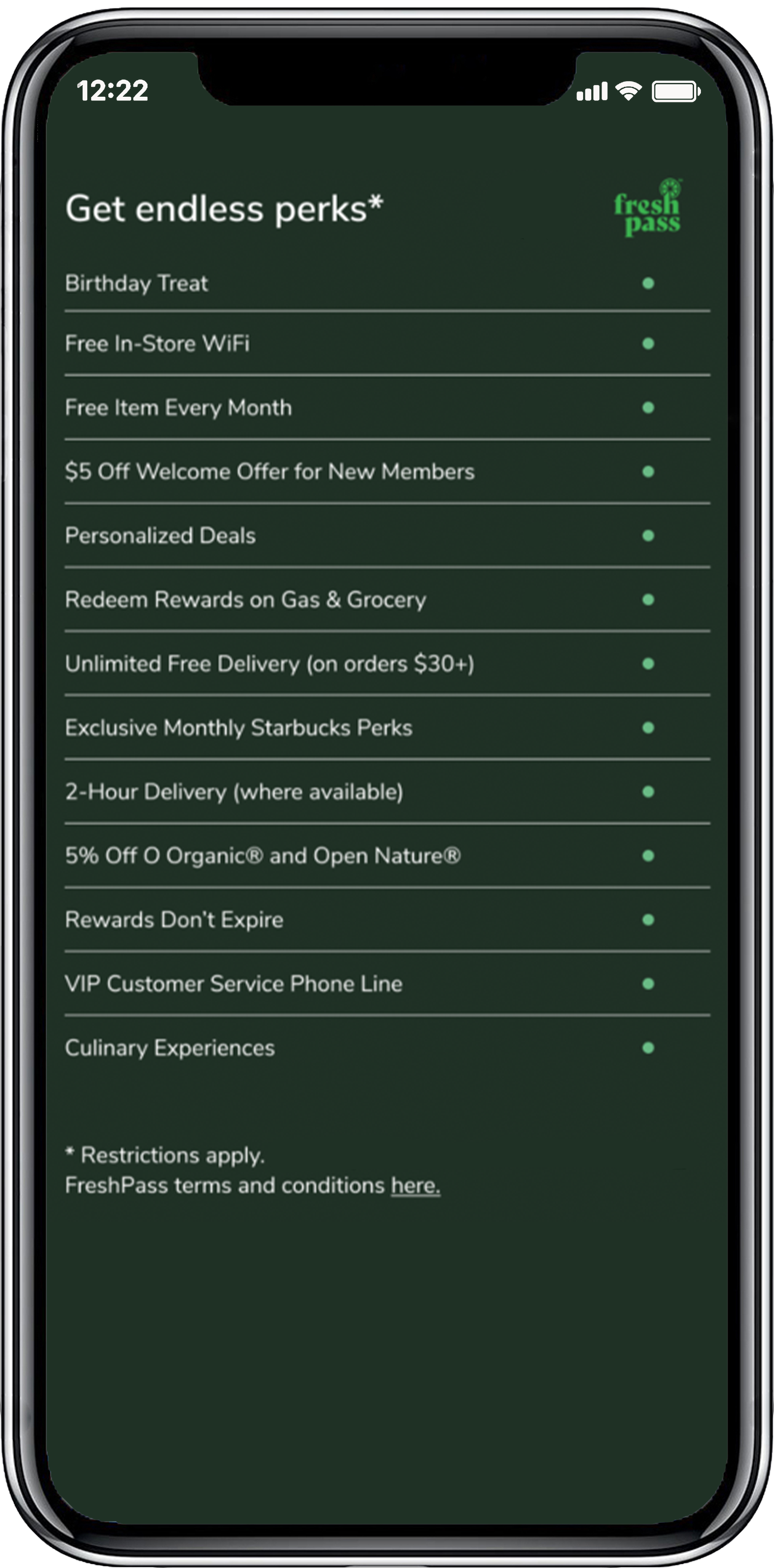 FreshPass benefits phone screen