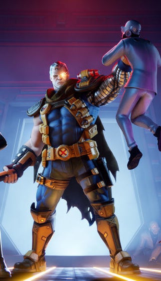 Fortnite character Cable chokes a man off the ground
