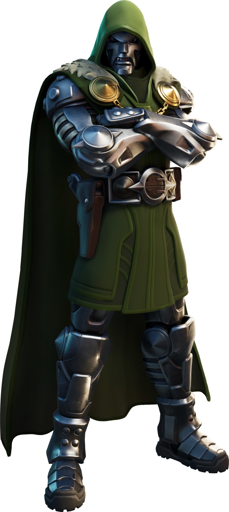 Fortnite skin of Doctor Doom poses with his arms crossed