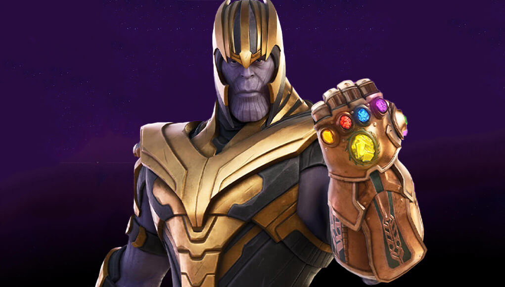 Fortnite&#x27;s Thanos character skin holding Infinity Gauntlet