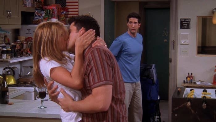 Ross walking in on Joey and Rachel making out