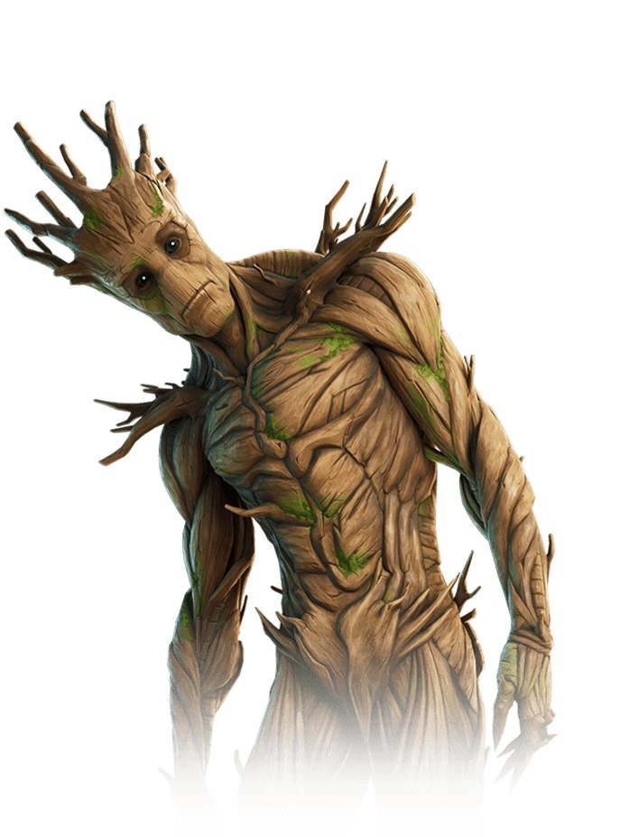 Groot&#x27;s Fortnite design staring with head tilted