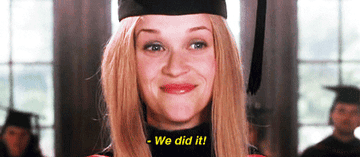 gif of elle woods from legally blonde saying we did it