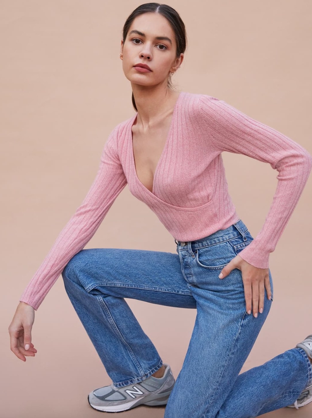 the cashmere faux wrap sweater in rose