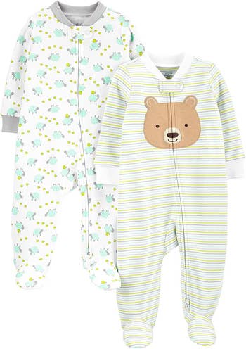Two baby sleepers in bear and turtle print