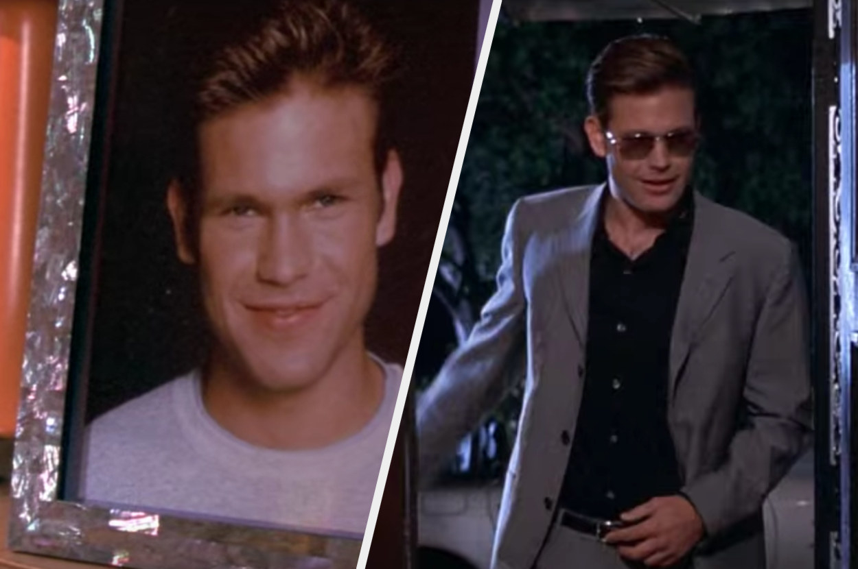 the framed photo of Warner next to him entering the sorority house in his aviators
