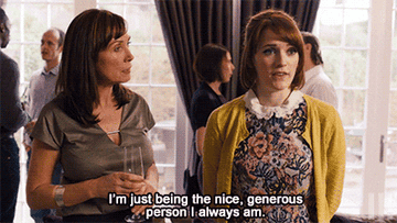 A woman saying, &quot;I&#x27;m just being the nice, generous person I always am&quot;