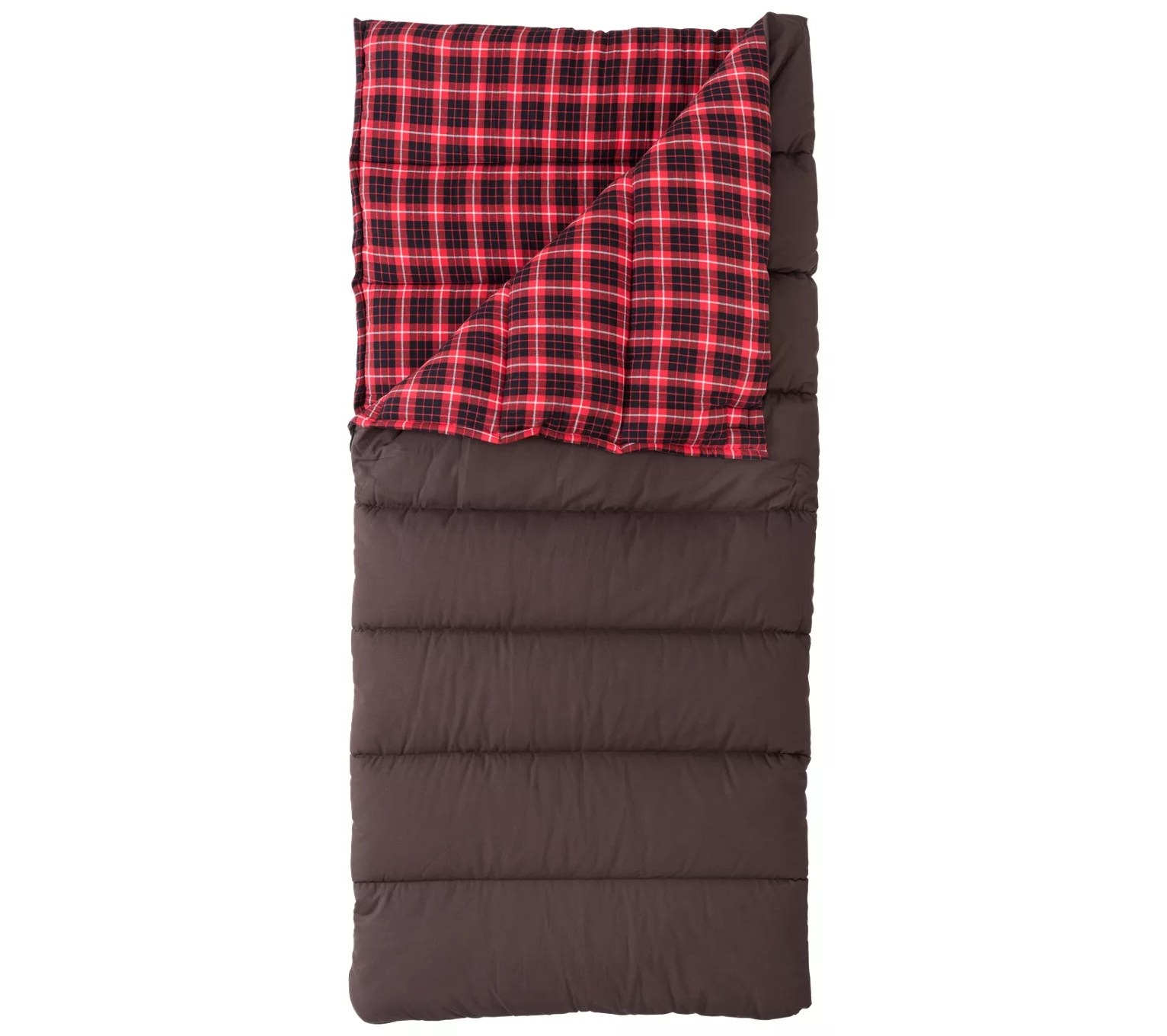 the brown and plaid sleeping bag