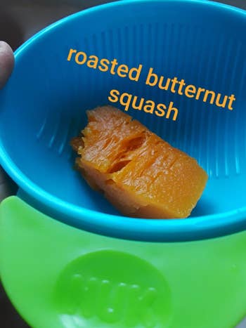 Reviewer's before photo showing a chunk of roasted butternut squash in the mash and serve bowl
