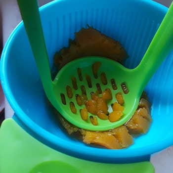Reviewer's after photo showing the roasted butternut squash pulverized using the mash and serve bowl