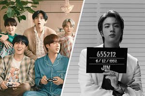 Images of BTS from their music video for Life Goes On and an image of Jin from the music video "Butter'