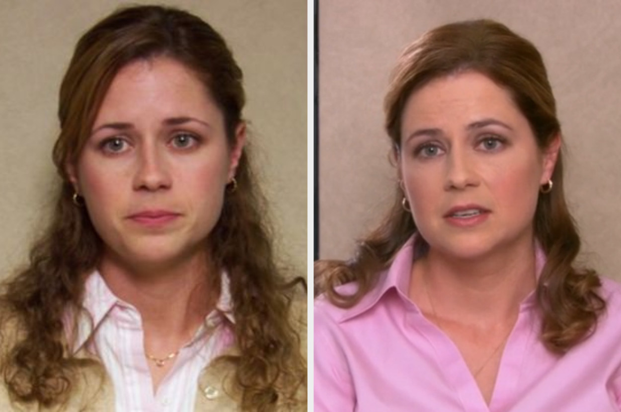 Pam from Season 1 (left) and Pam from Season 9 (right).