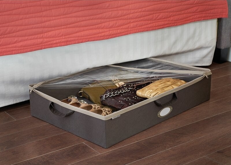 Underbed storage case with shoes inside