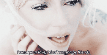 Lady Gaga singing &quot;I want your love, I don&#x27;t wanna be friends&quot; in Bad Romance music video