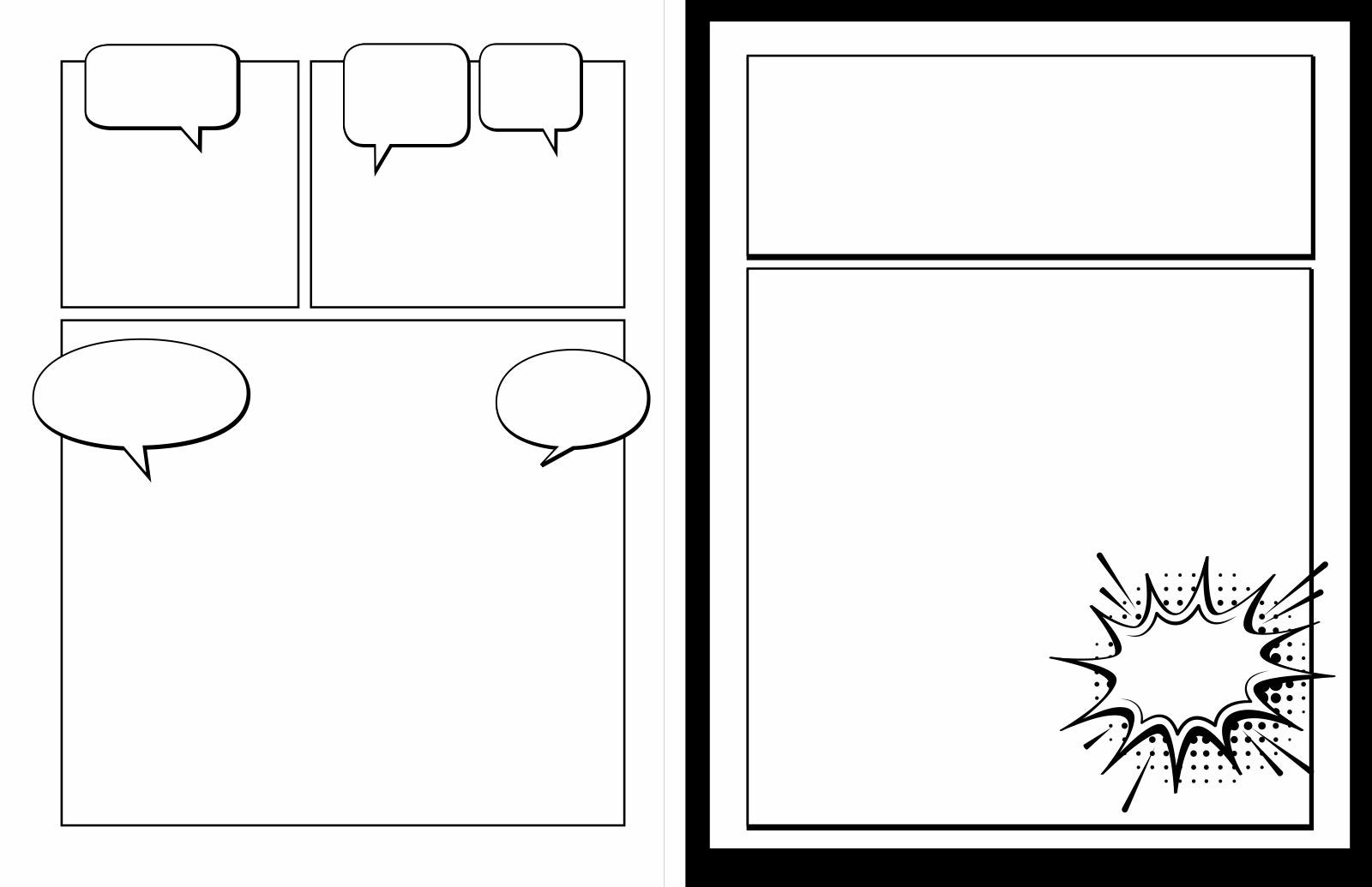 Two blank comic panels with speech bubbles