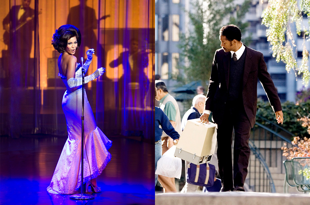 Beyoncé wears a showstopping floor-length gown with long gloves, and Will Smith wears a simple, neutral suit