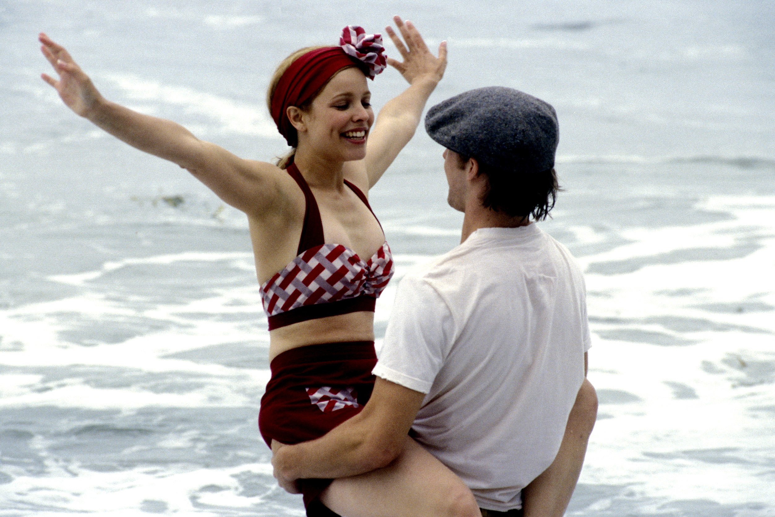 Allie&#x27;s vintage gingham bikini and Noah&#x27;s paperboy cap