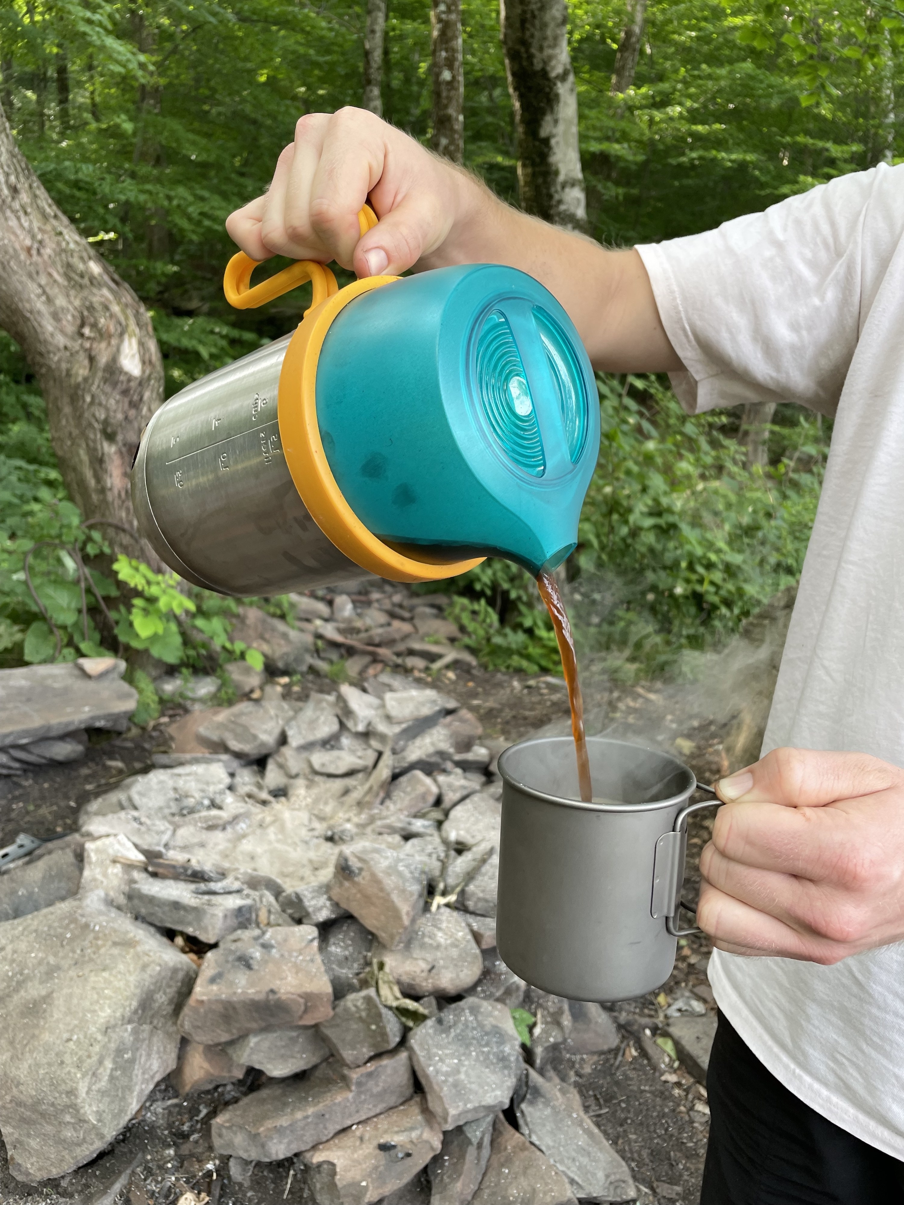 coffee being poured from the Biolite water heater