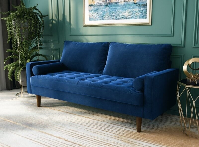 the blue george oliver sellner velvet couch