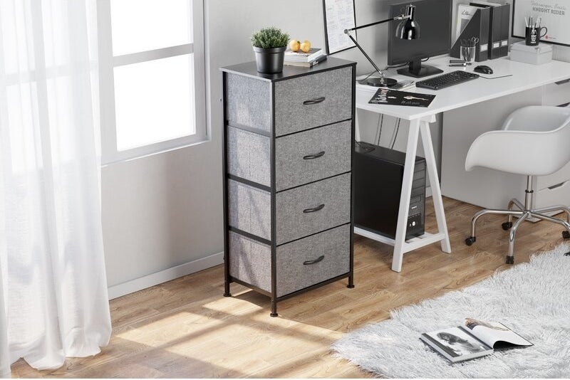 The gray drawer set in a home office