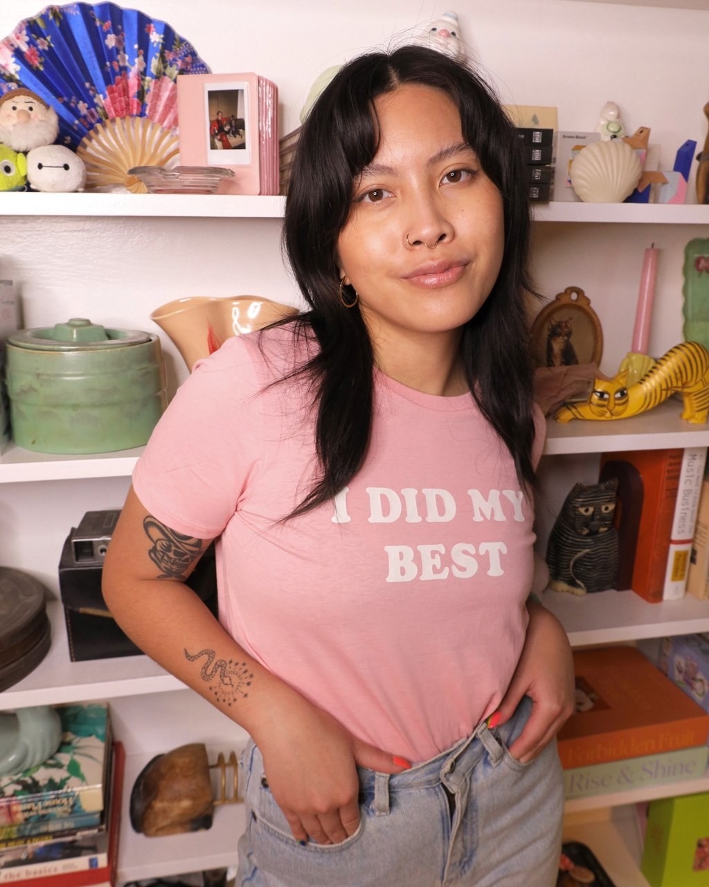 model wearing the pink &quot;i did my best&quot; tee