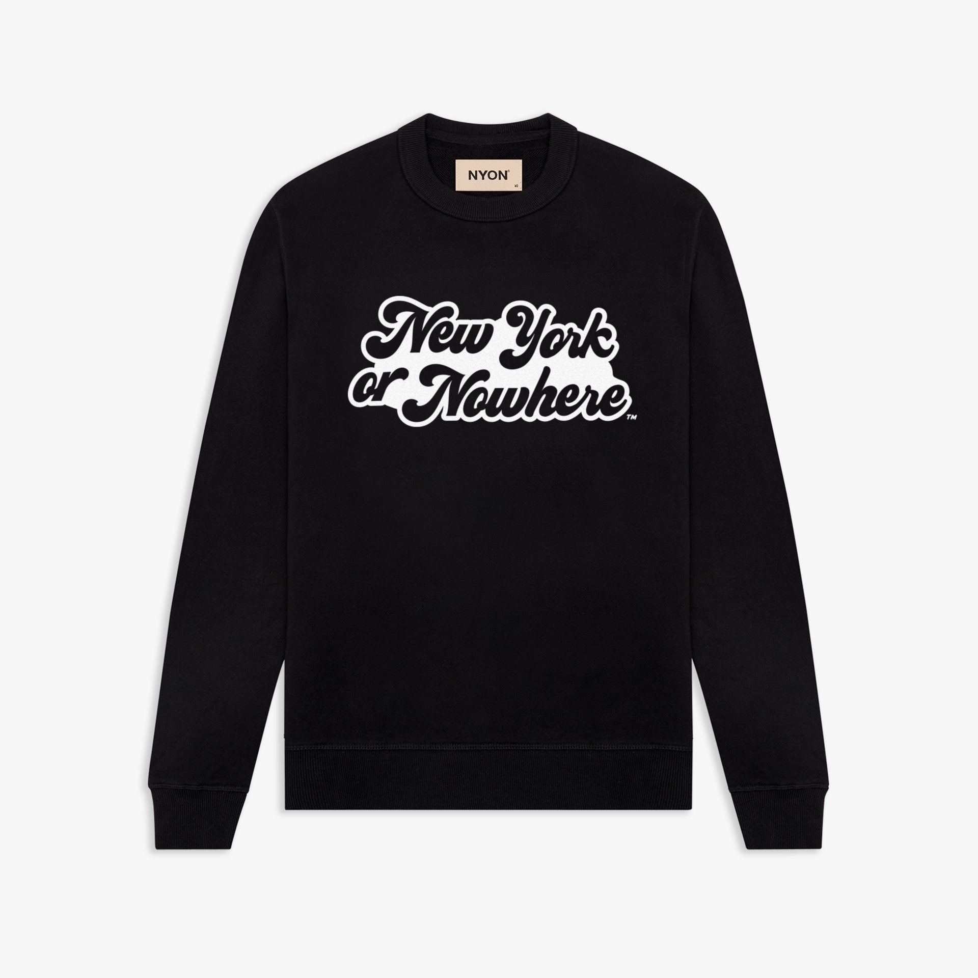 a black &quot;new york or nowhere&quot; sweatshirt