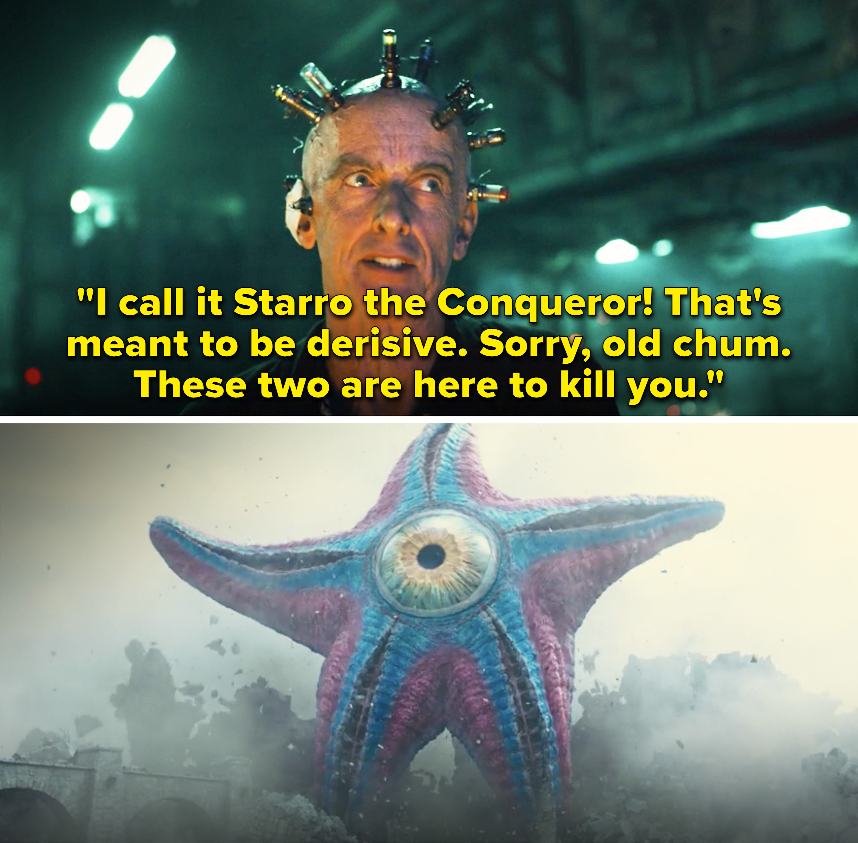 Thinker saying, &quot;I call it Starro the Conqueror! That&#x27;s meant to be derisive. Sorry, old chum. These two are here to kill you&quot;