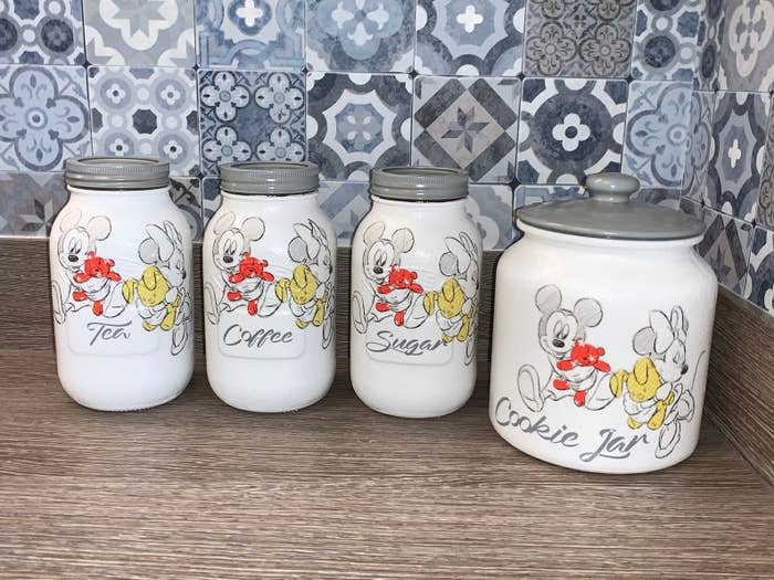 the mickey and minnie canisters for tea coffee sugar and cookies