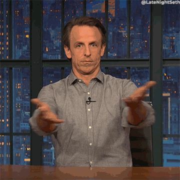 Seth Meyers gesticulating confusedly
