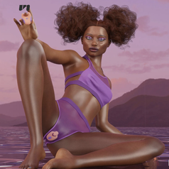 Model holding orange remote and wearing vibrator in underwear