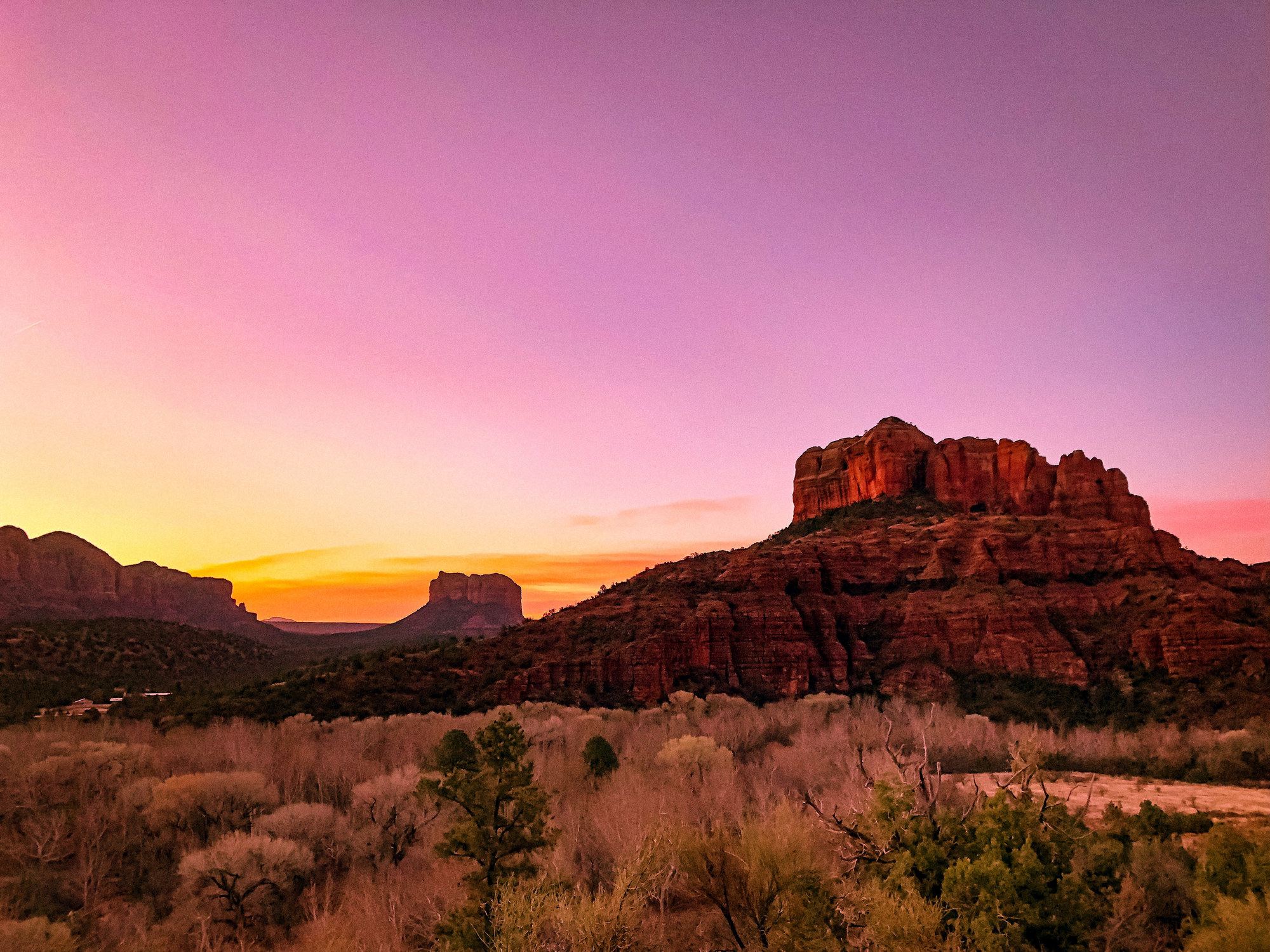 Red rock formations in Sedona at sunset